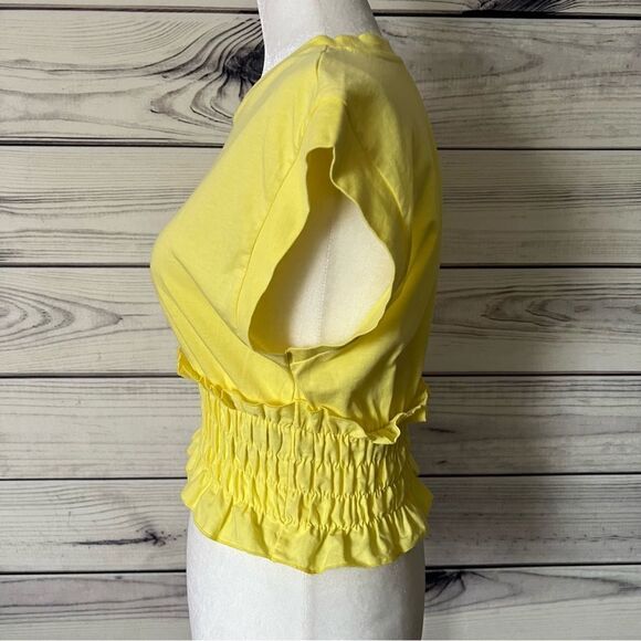 Zara Yellow Smocked Waist Short Sleeve Crop Top - Picture 5 of 7